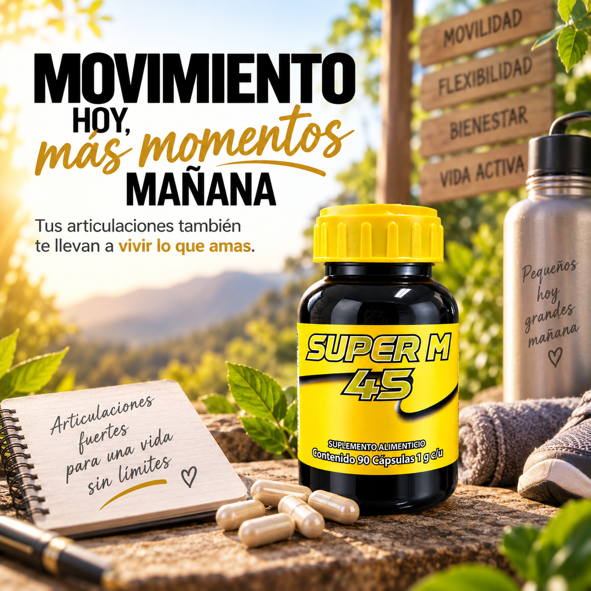 Súper M 45 - Ajo Negro, Ortiga, Cúrcuma, Jengibre, Moringa, Castaño de Brasil, Glucosamina - 90 cápsulas de 1000 mg