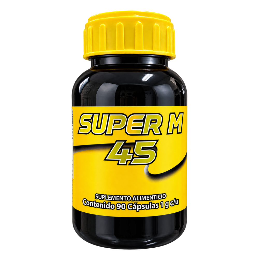 Súper M 45 - Ajo Negro, Ortiga, Cúrcuma, Jengibre, Moringa, Castaño de Brasil, Glucosamina - 90 cápsulas de 1000 mg