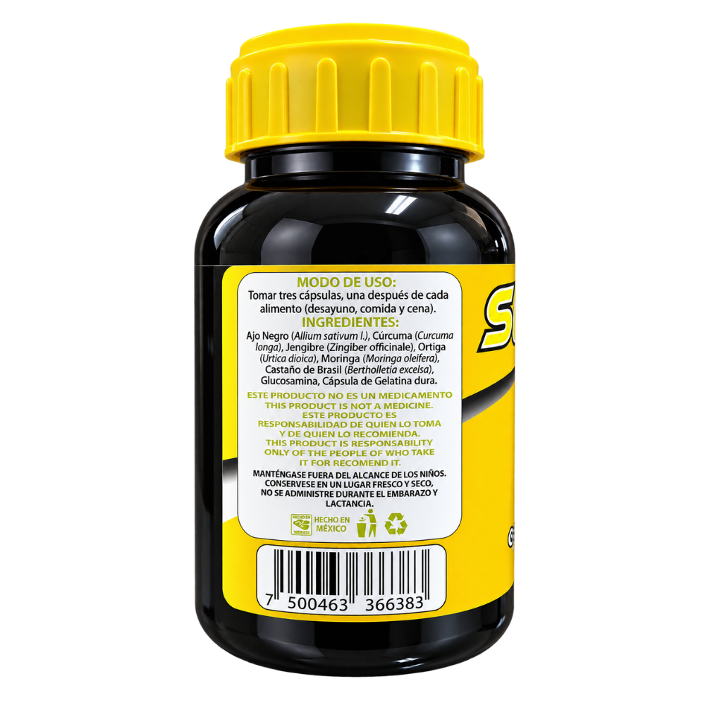 Súper M 45 - Ajo Negro, Ortiga, Cúrcuma, Jengibre, Moringa, Castaño de Brasil, Glucosamina - 90 cápsulas de 1000 mg