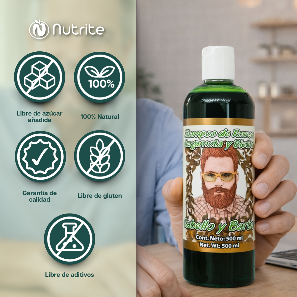 Shampoo con Bergamota, Romero, Biotina - 500 ml