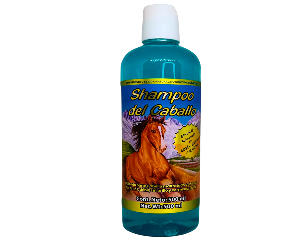 Shampoo del Caballo - Con Sábila, Romero, Almendras, Argán, Ricino, Linaza, Biotina, Keratina - 500 ml