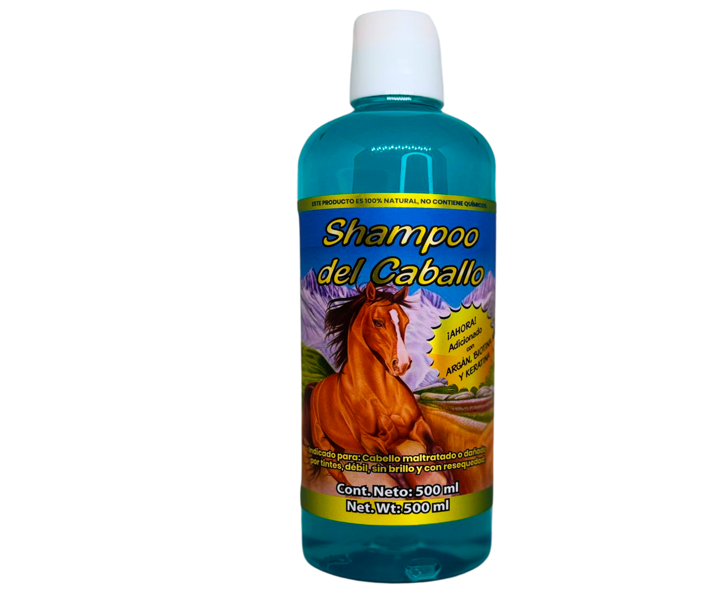 Shampoo del Caballo con Sábila, Romero, Almendras, Argán, Ricino, Linaza, Biotina, Keratina - 500 ml