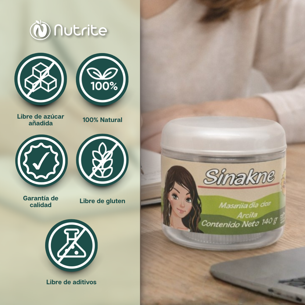 Mascarilla Sinakne - Con Arcilla. Caléndula, Tepezcohuite, Carbón Activado, Manzanilla, Avena, Sello de Oro - 140 gr