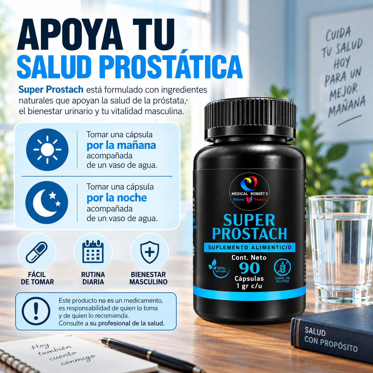 Súper Prostach - Licopeno, Semilla de Calabaza, Ciruelo Africano, Saw Palmeto, Beta-Sitosterol - 90 cápsulas de 1000 mg