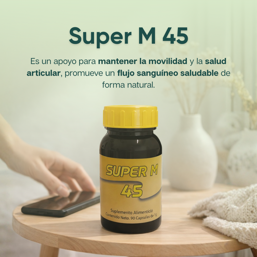 Súper M 45 - Ajo Negro, Ortiga, Cúrcuma, Jengibre, Moringa, Castaño de Brasil, Glucosamina - 90 cápsulas de 1000 mg