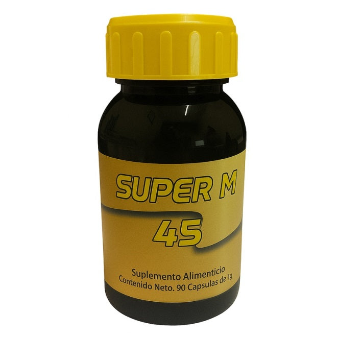 Súper M 45 - Ajo Negro, Ortiga, Cúrcuma, Jengibre, Moringa, Castaño de Brasil, Glucosamina - 90 cápsulas de 1000 mg