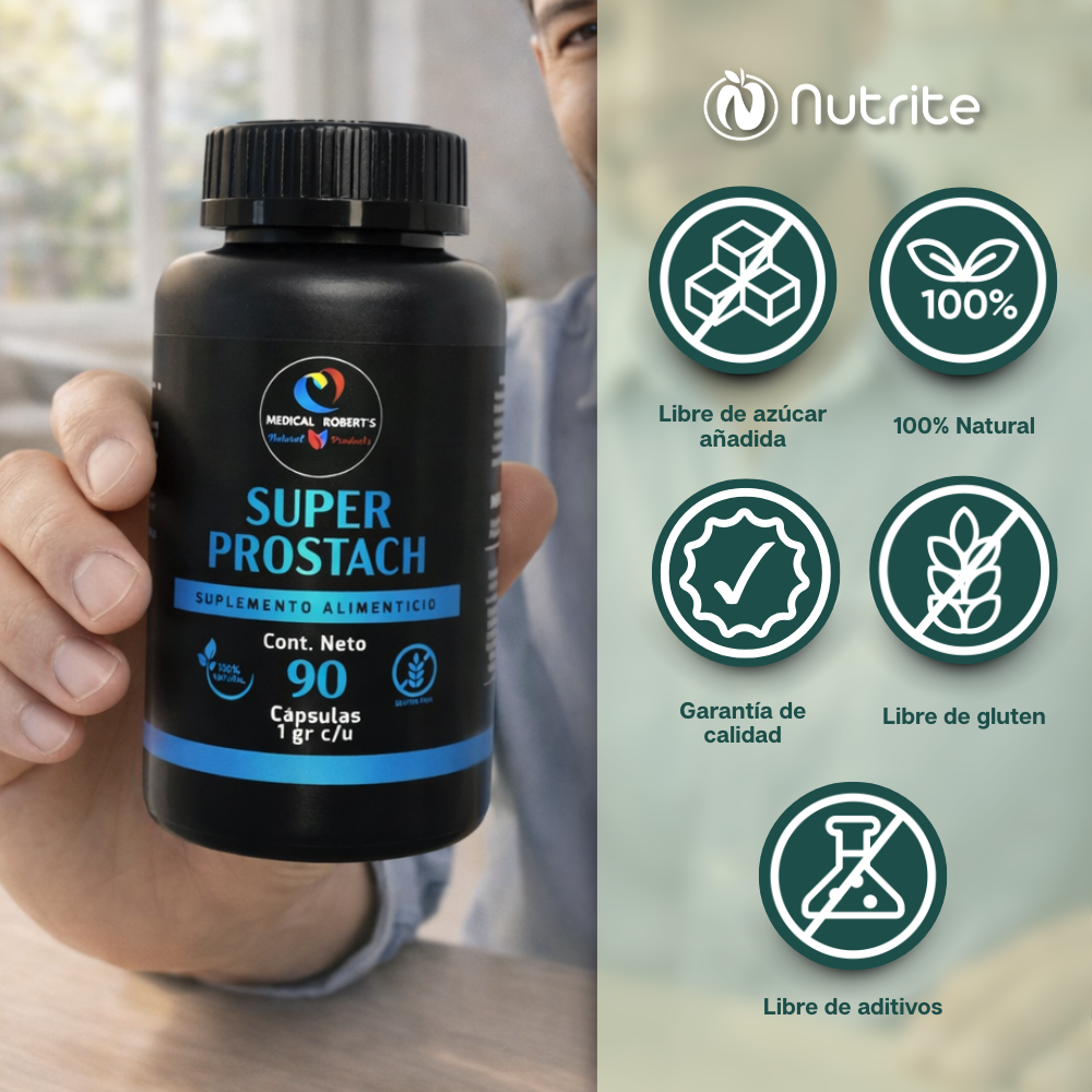 Súper Prostach - Licopeno, Semilla de Calabaza, Ciruelo Africano, Saw Palmeto, Beta-Sitosterol - 90 cápsulas de 1000 mg