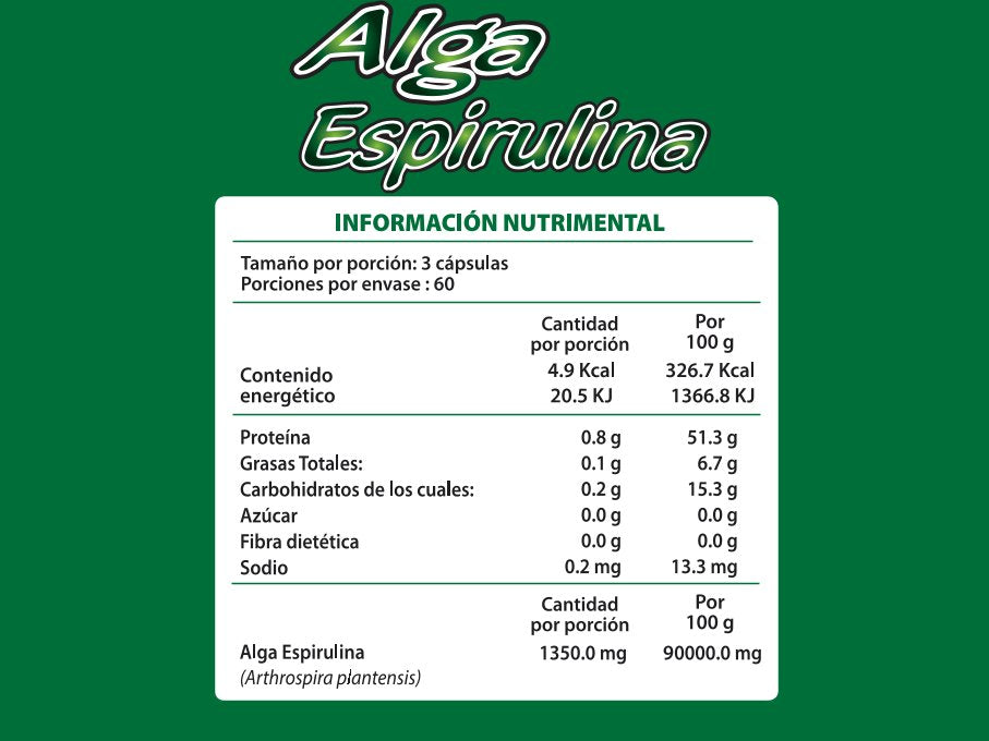 Alga Espirulina - 180 cápsulas de 500 mg