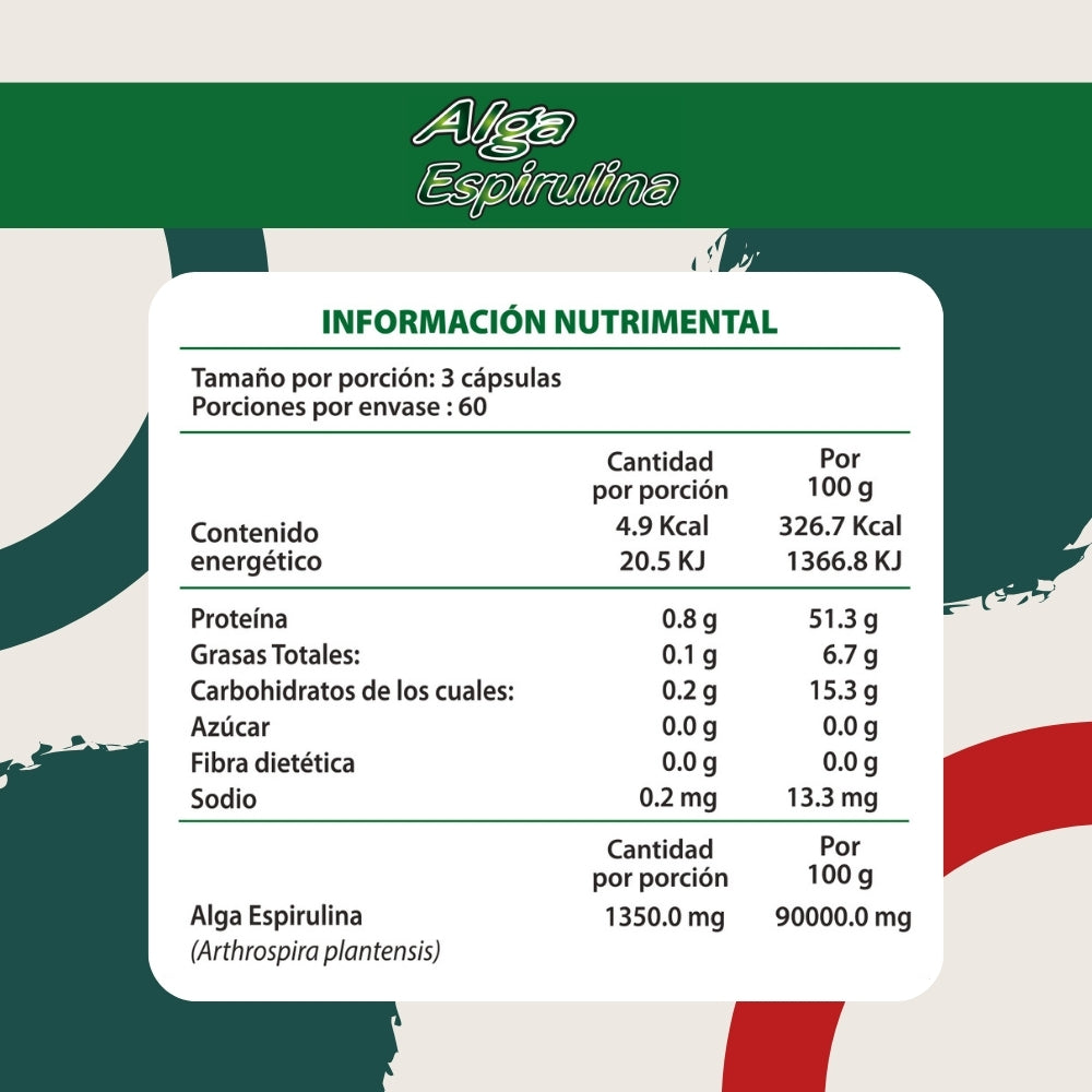 Alga Espirulina - 180 cápsulas de 500 mg