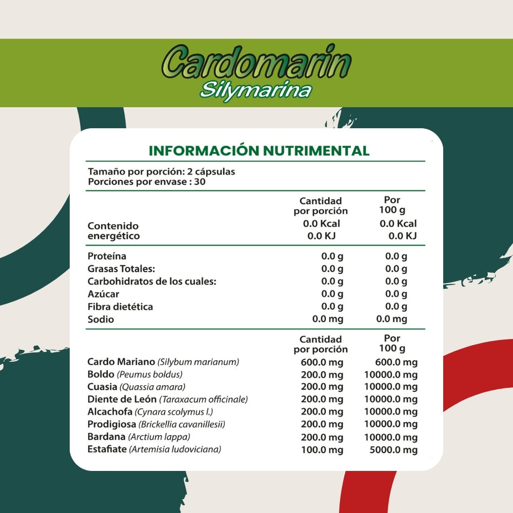 Cardomarin - Cardo Mariano, Boldo, Diente de León, Alcachofa, Prodigiosa - 60 cápsulas de 1000 mg