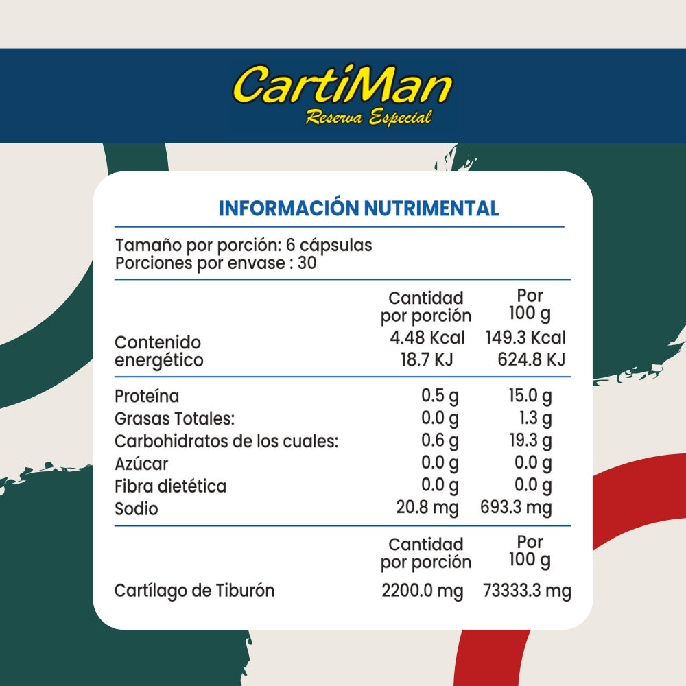 CartiMan - Cartílago de Tiburón - 180 cápsulas de 500 mg