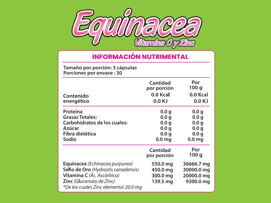 Equinácea, Sello de Oro - 90 Cápsulas de 500 mg