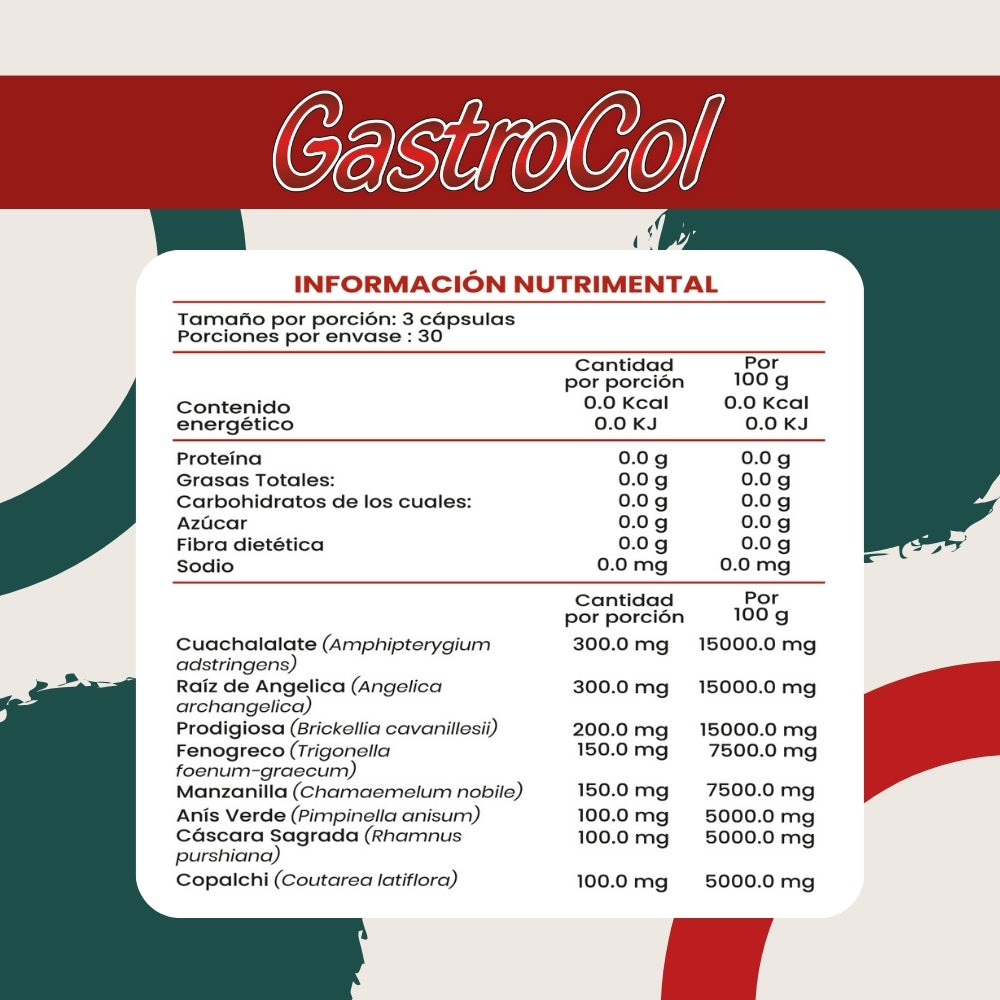 Gastrocol - Copalchi, Cuachalalate, Raíz de Angélica, Fenogreco, Prodigiosa - 90 cápsulas de 500 mg