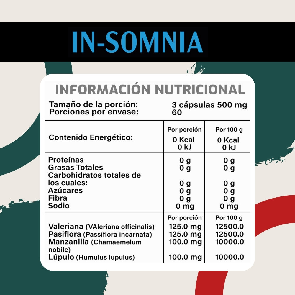 In-Somnia - Lúpulo, Valeriana, Pasiflora, Manzanilla - 60 Cápsulas de 500 mg
