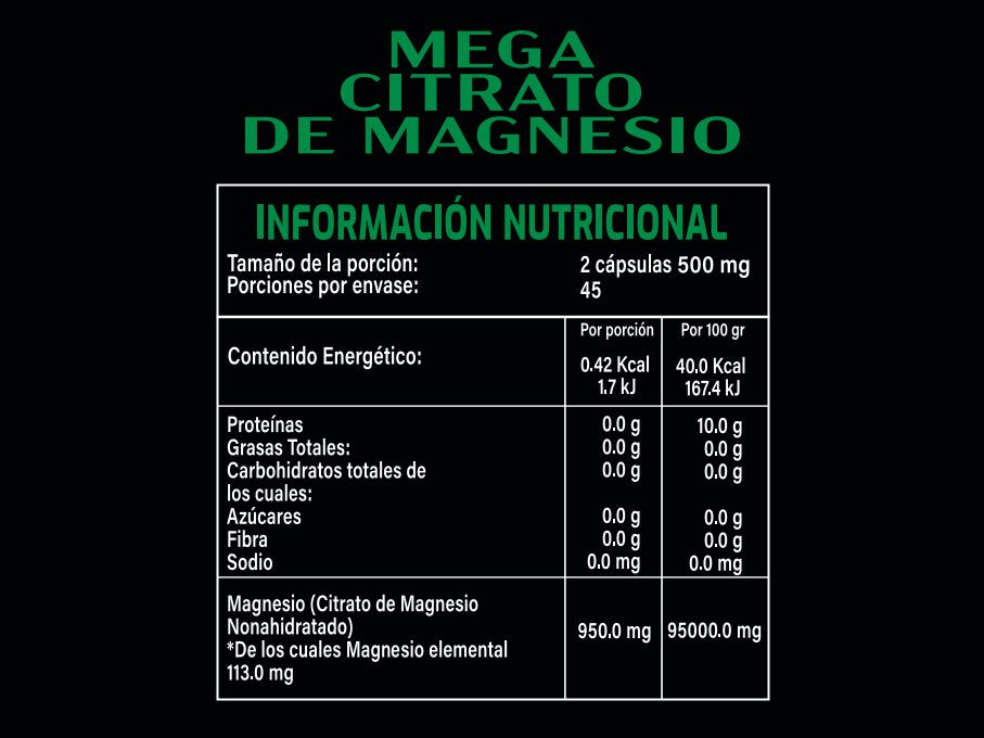 Mega Citrato de Magnesio - 90 cápsulas de 500 mg