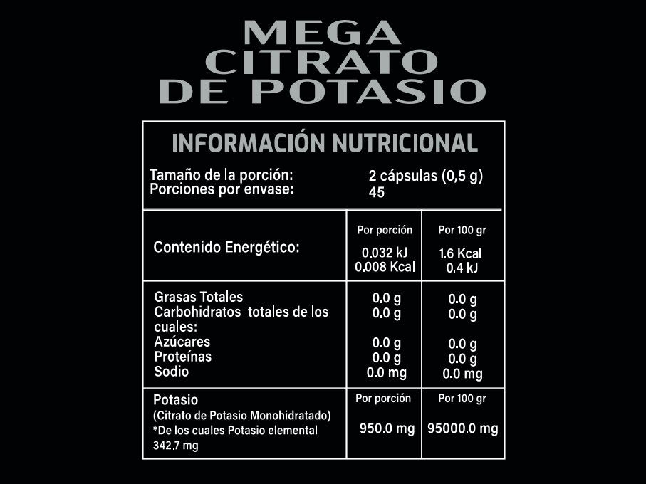 Mega Citrato de Potasio - 90 cápsulas de 500 mg