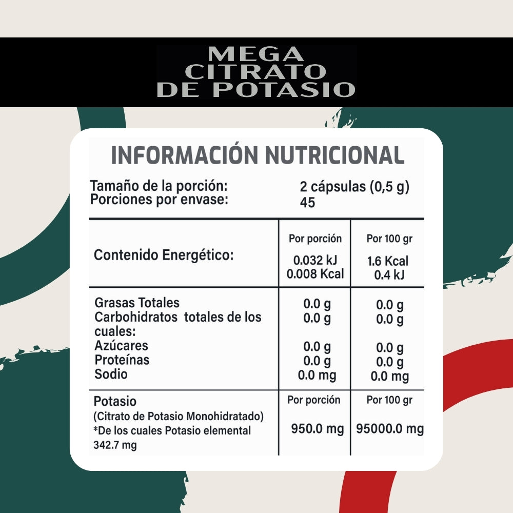 Mega Citrato de Potasio - 90 cápsulas de 500 mg