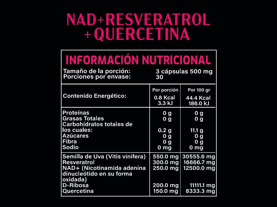 NAD + Resveratrol + Quercetina - 90 Cápsulas de 600 mg