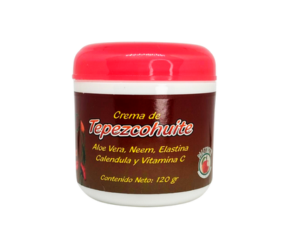 Crema con Tepezcohuite, Caléndula, Aloe Vera, Neem, Elastina, Vitamina C y FPS 15 - 120 gr
