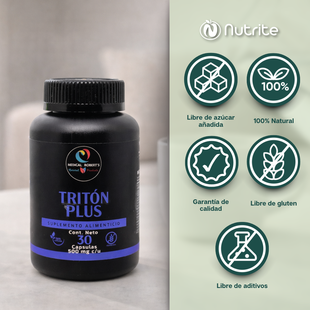 Tritón Plus- Ashwagandha, Azafrán, Grifonia, Rhodiola - 30 Cápsulas de 500 mg