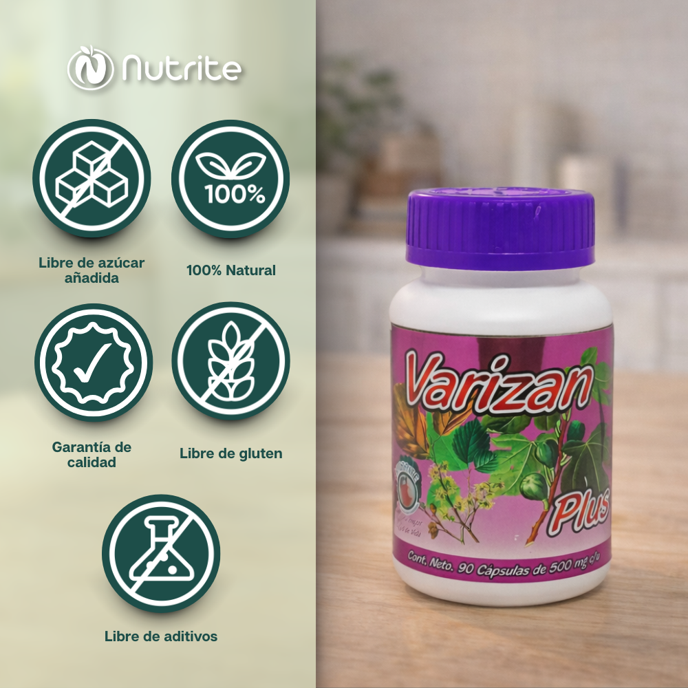 Varizan - Olivo Europeo, Hamamelis, Zarzaparrilla, Ahuehuete, Zapote Blanco - 90 cápsulas de 500 mg
