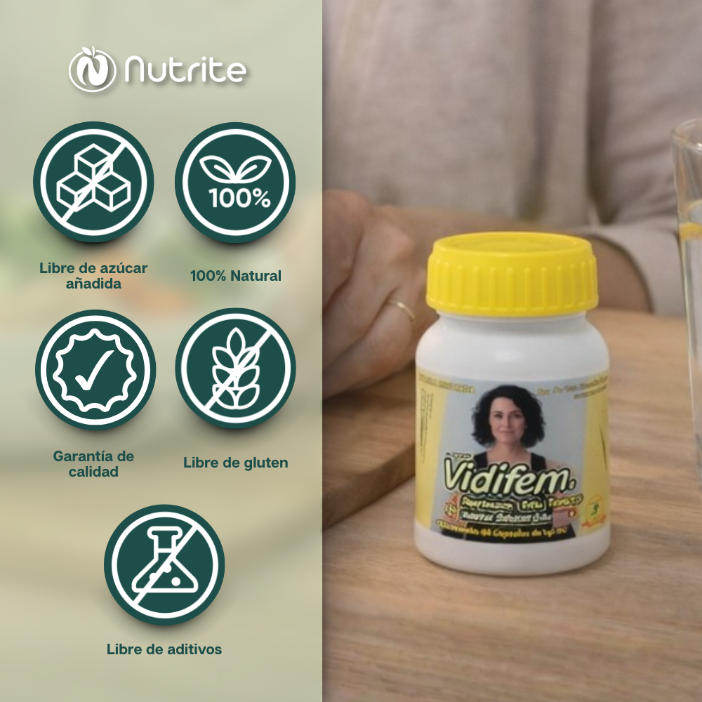 Vidifem - Camote Silvestre, Tofu, Barbasco, Hierba de San Juan, Kava kava, Salvia - 60 cápsulas de 1000 mg