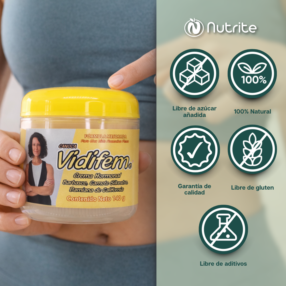 Vidifem - Crema con Barbasco, Camote Silvestre, Damiana de California, Aceite de Coco, Vitamina E - 140 gr